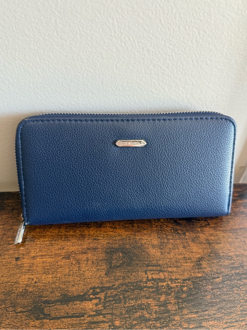 David Jones Paris Navy Pebbled Faux Leather Zip-Around Continental Wallet